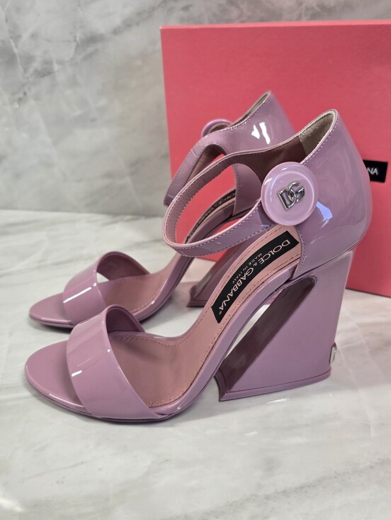 Dolce & Gabbana Shoes - Dolce & Gabbana Patent Wedge Sandals with Logo Button